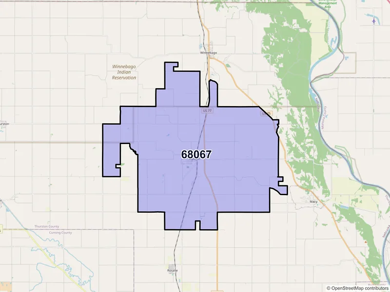 Map of ZIP Code 68067 — Walthill, NE
