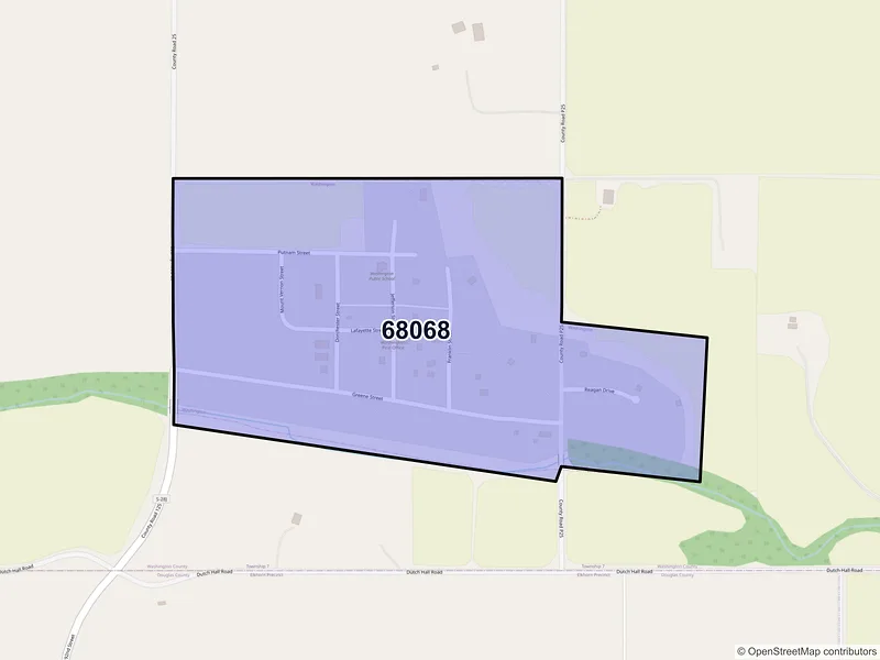 Map of ZIP Code 68068 — Washington, NE