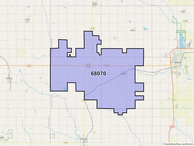 Map of ZIP Code 68070 — Weston, NE