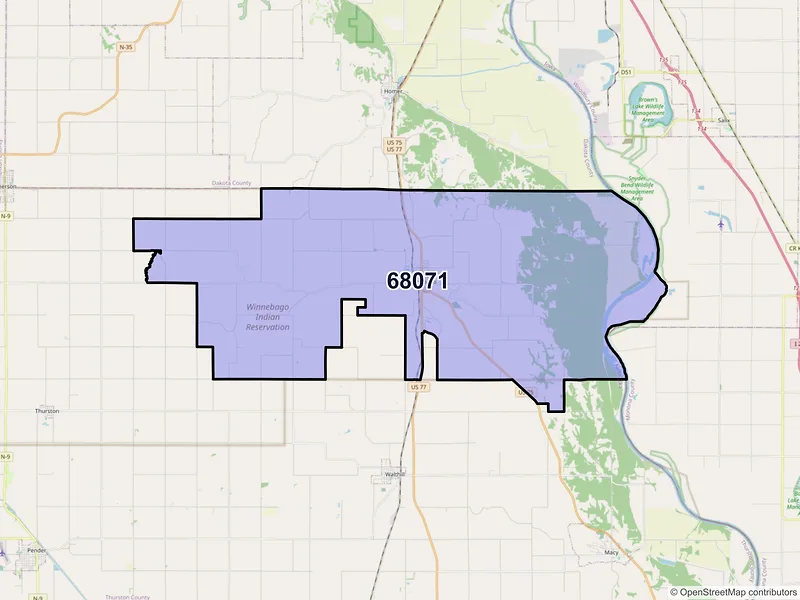 Map of ZIP Code 68071 — Winnebago, NE