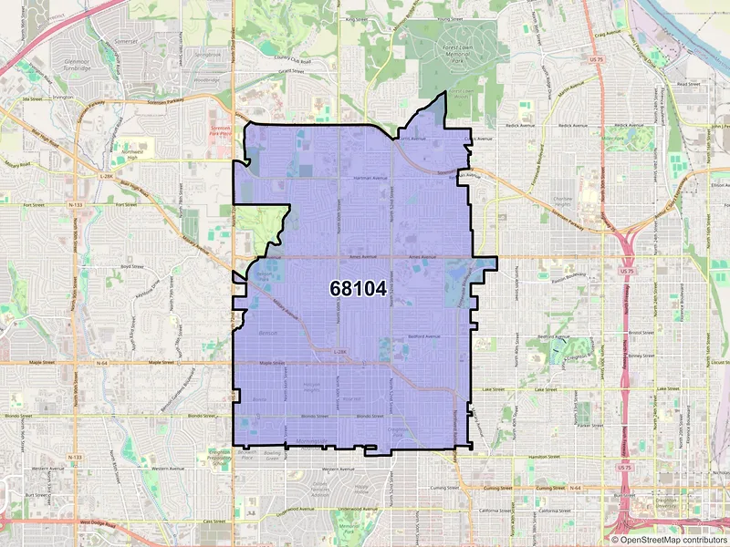 Map of ZIP Code 68104 — Omaha, NE