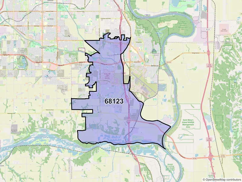 Map of ZIP Code 68123 — Bellevue, NE