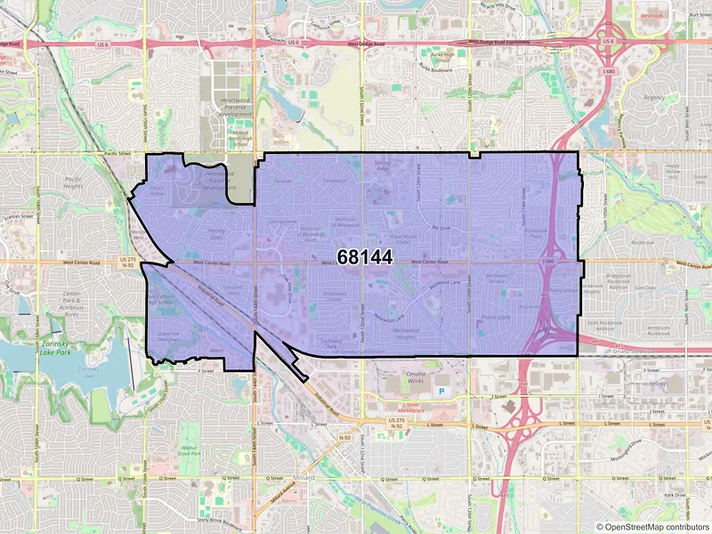 Map of ZIP Code 68144 — Omaha, NE