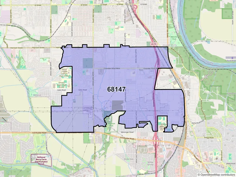 Map of ZIP Code 68147 — Bellevue, NE