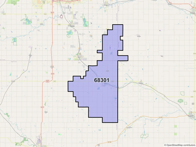 Map of ZIP Code 68301 — Adams, NE