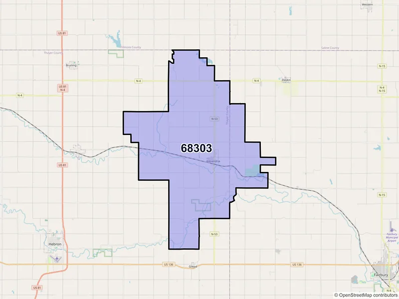 Map of ZIP Code 68303 — Alexandria, NE