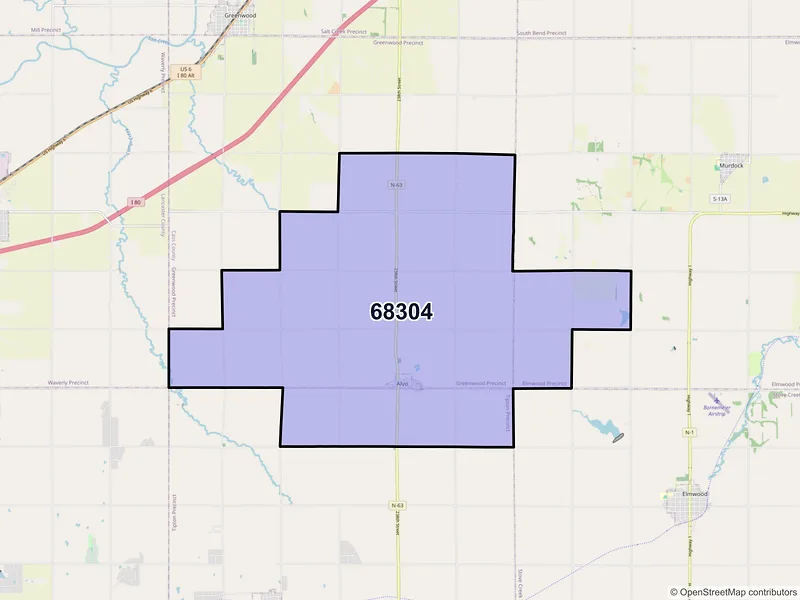 Map of ZIP Code 68304 — Alvo, NE