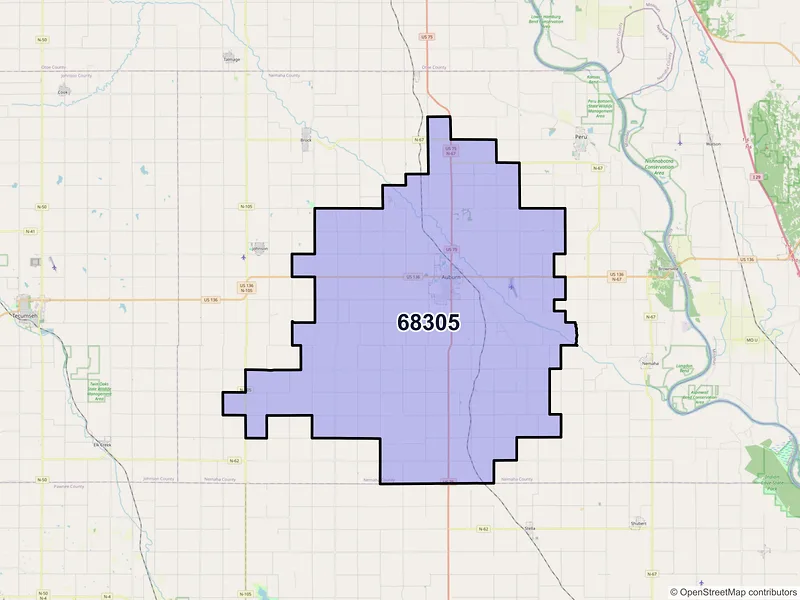 Map of ZIP Code 68305 — Auburn, NE