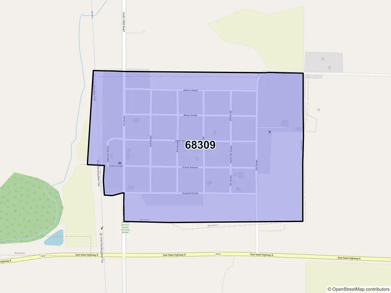 Map of ZIP Code 68309 — Barneston, NE