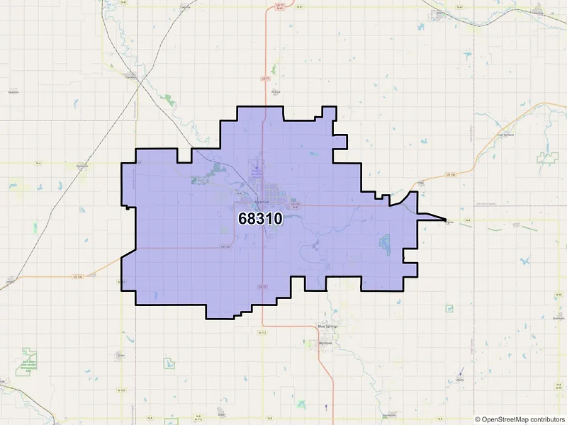 Map of ZIP Code 68310 — Beatrice, NE