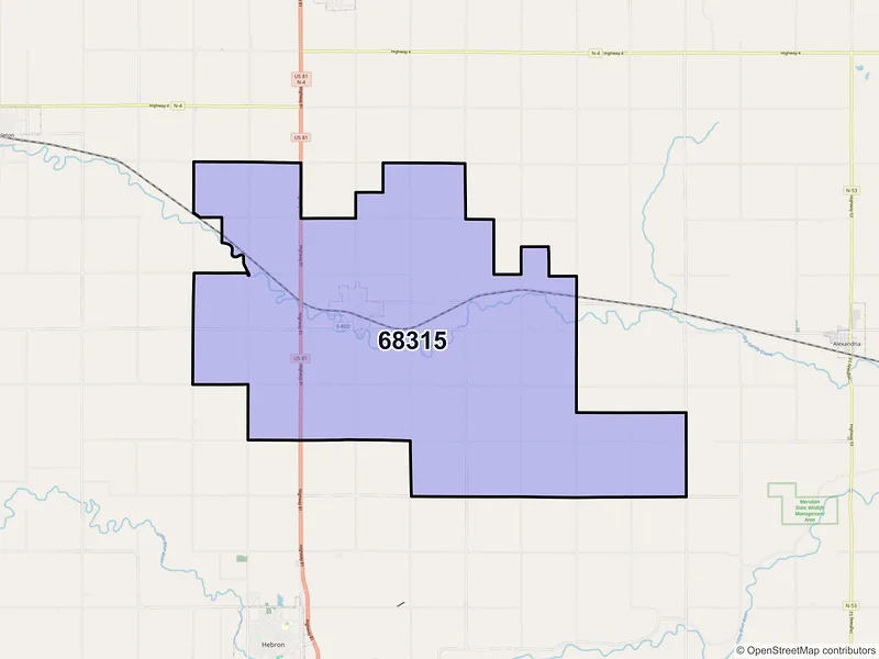 Map of ZIP Code 68315 — Belvidere, NE