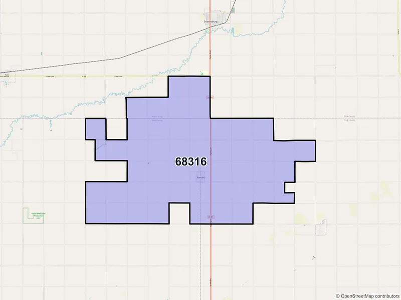 Map of ZIP Code 68316 — Benedict, NE