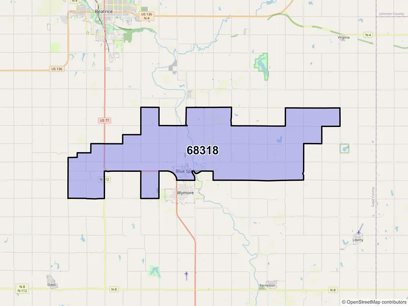 Map of ZIP Code 68318 — Blue Springs, NE