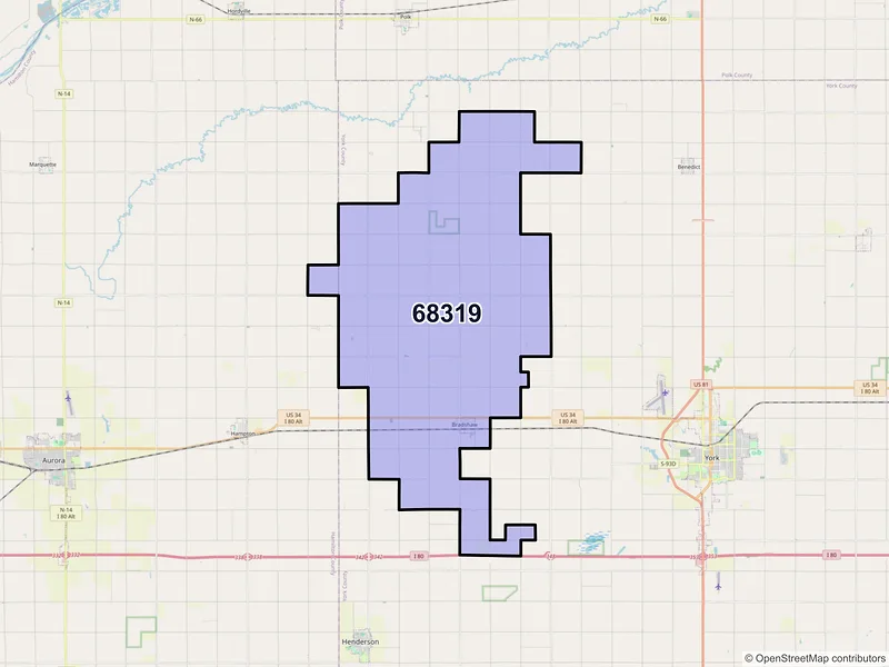Map of ZIP Code 68319 — Bradshaw, NE