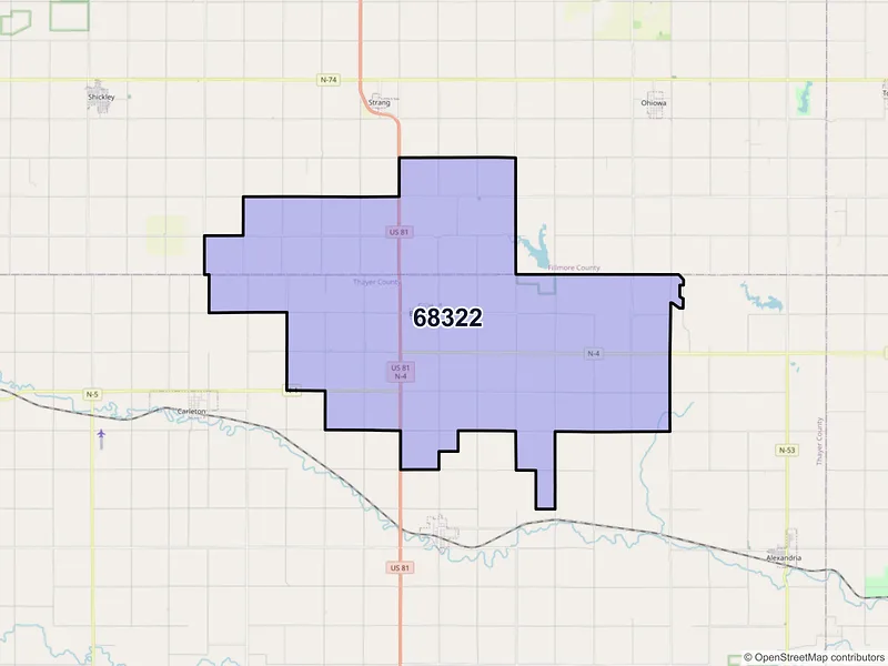 Map of ZIP Code 68322 — Bruning, NE