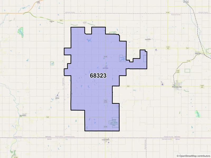Map of ZIP Code 68323 — Burchard, NE
