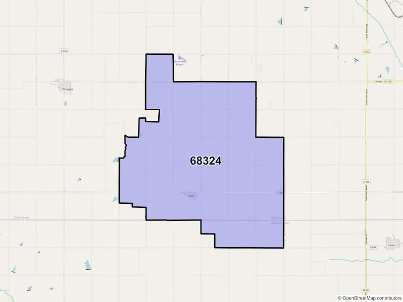 Map of Burr, Nebraska and ZIP codes