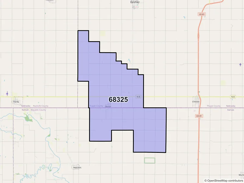 Map of ZIP Code 68325 — Byron, NE