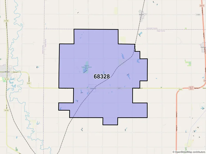 Map of ZIP Code 68328 — Clatonia, NE