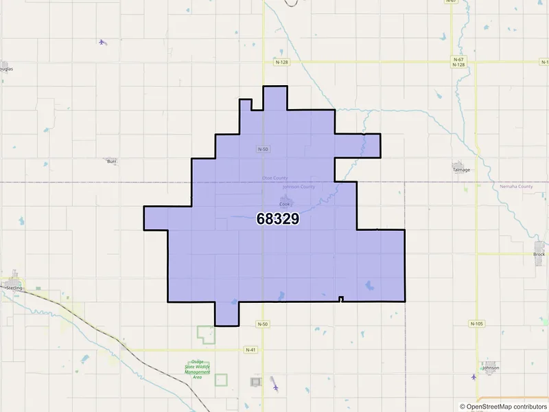 Map of ZIP Code 68329 — Cook, NE