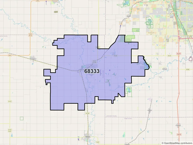 Map of ZIP Code 68333 — Crete, NE