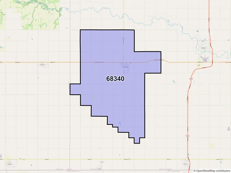 Map of ZIP Code 68340 — Deshler, NE