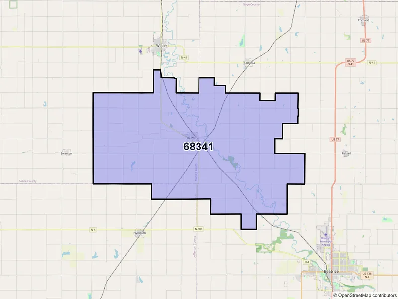 Map of ZIP Code 68341 — De Witt, NE