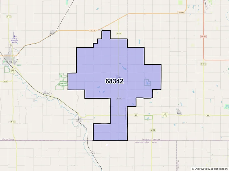Map of ZIP Code 68342 — Diller, NE