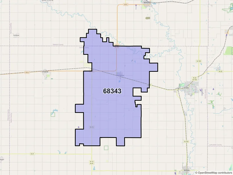 Map of ZIP Code 68343 — Dorchester, NE