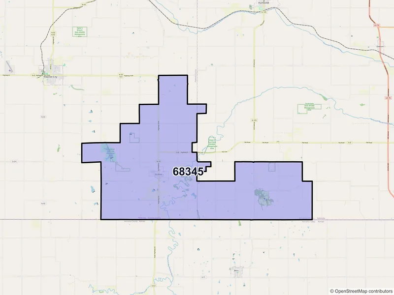 Map of ZIP Code 68345 — Du Bois, NE