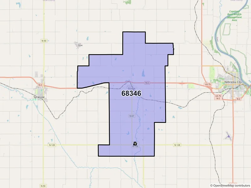 Map of ZIP Code 68346 — Dunbar, NE