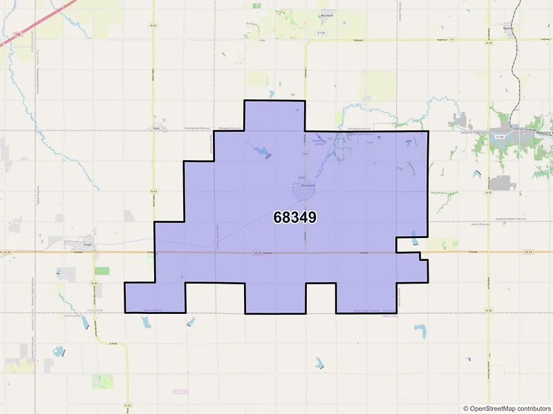 Map of ZIP Code 68349 — Elmwood, NE