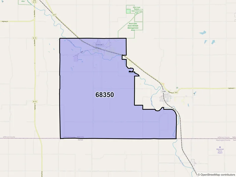 Map of ZIP Code 68350 — Endicott, NE