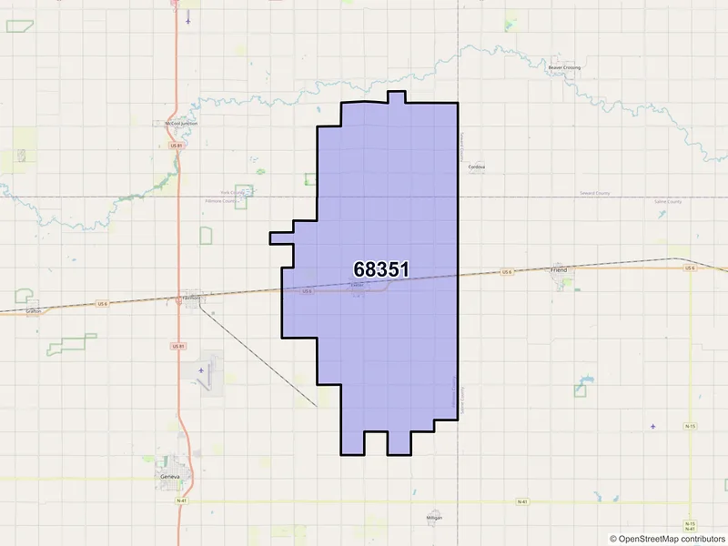 Map of ZIP Code 68351 — Exeter, NE