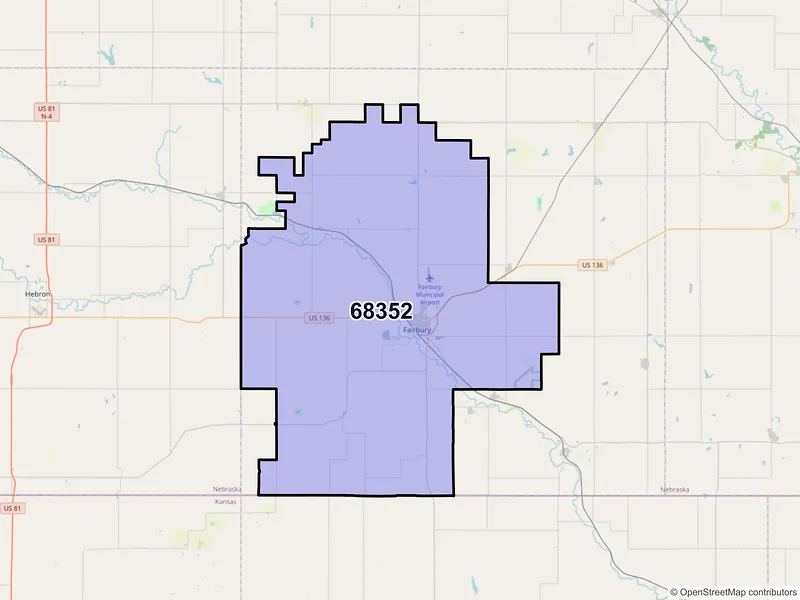 Map of ZIP Code 68352 — Fairbury, NE