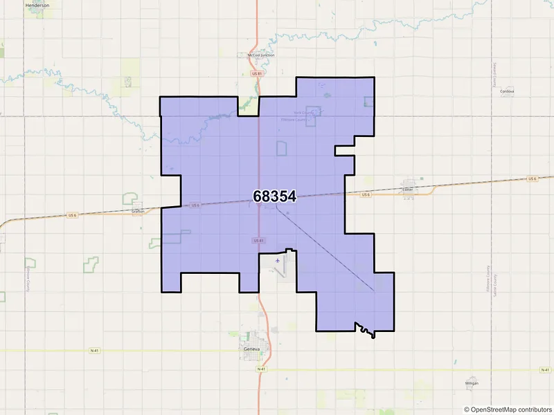 Map of ZIP Code 68354 — Fairmont, NE