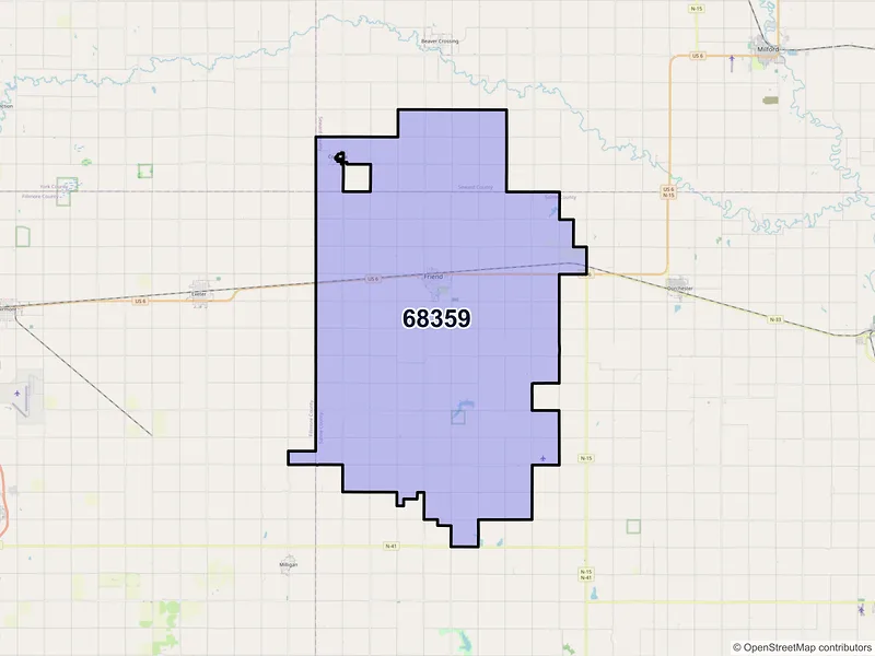 Map of ZIP Code 68359 — Friend, NE
