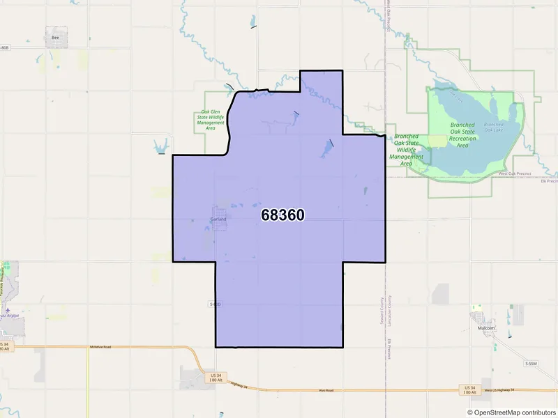 Map of ZIP Code 68360 — Garland, NE
