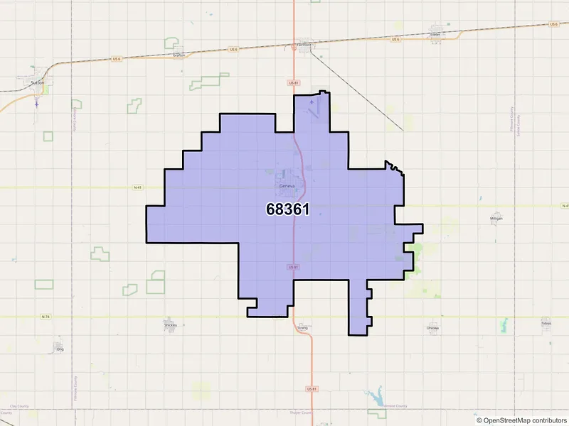Map of ZIP Code 68361 — Geneva, NE
