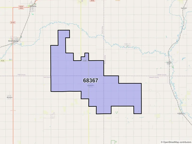 Map of ZIP Code 68367 — Gresham, NE