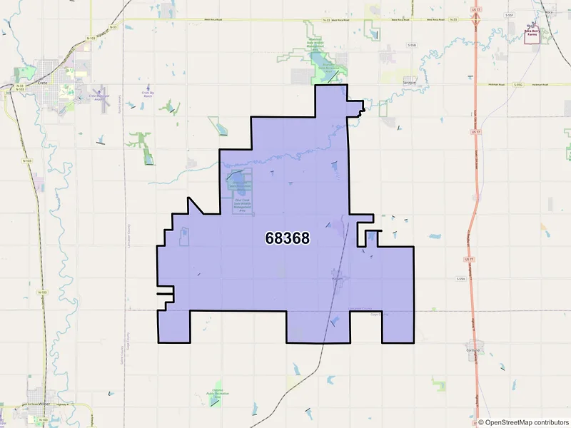Map of ZIP Code 68368 — Hallam, NE