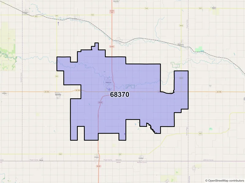 Map of ZIP Code 68370 — Hebron, NE