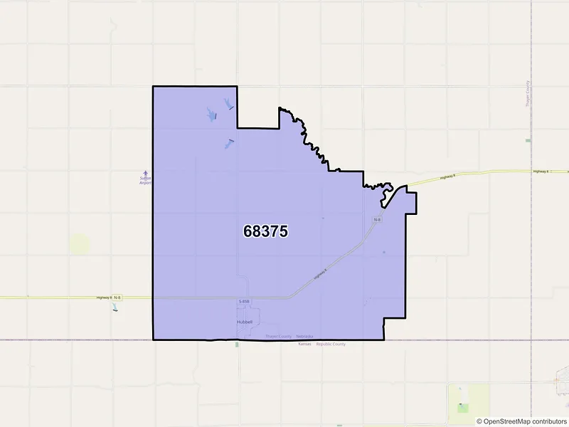 Map of ZIP Code 68375 — Hubbell, NE