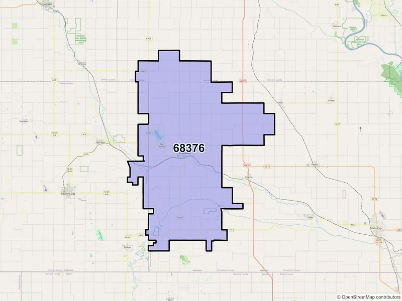 Map of ZIP Code 68376 — Humboldt, NE