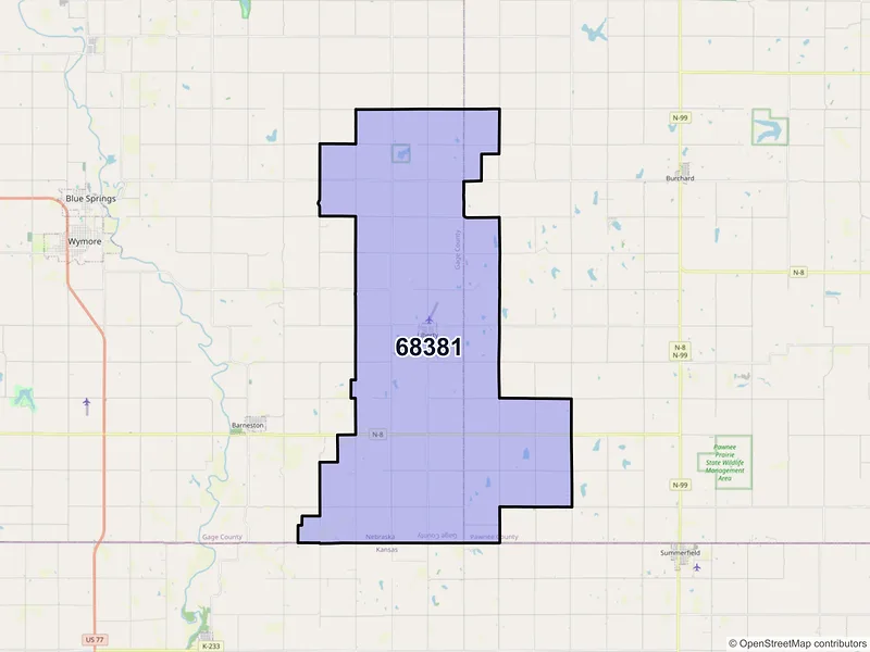 Map of ZIP Code 68381 — Liberty, NE