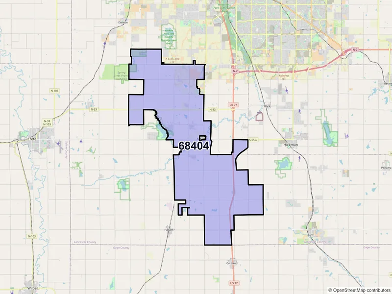 Map of ZIP Code 68404 — Martell, NE
