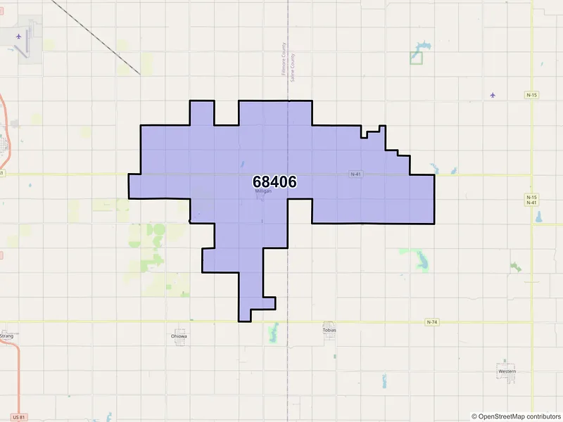 Map of ZIP Code 68406 — Milligan, NE