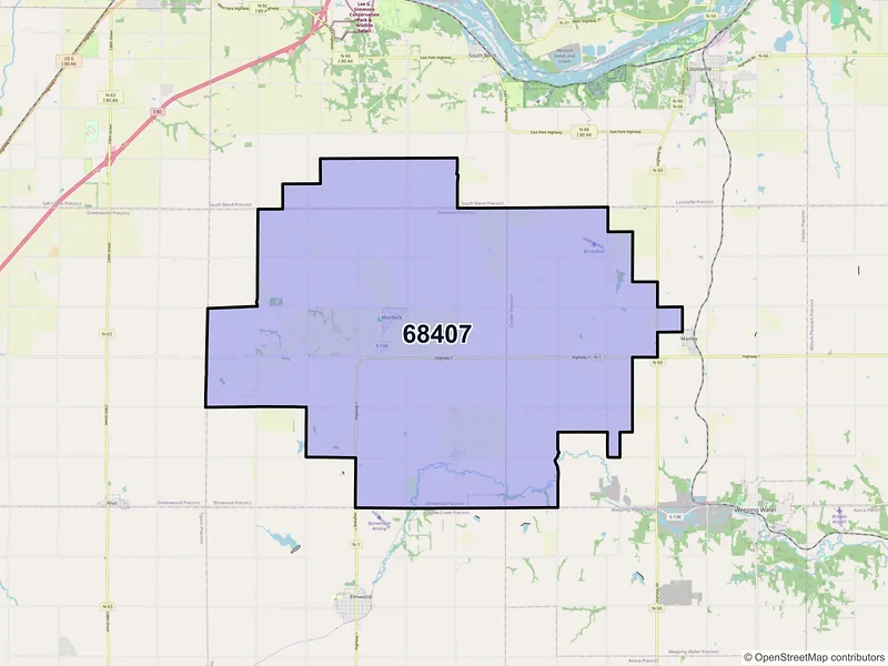 Map of ZIP Code 68407 — Murdock, NE