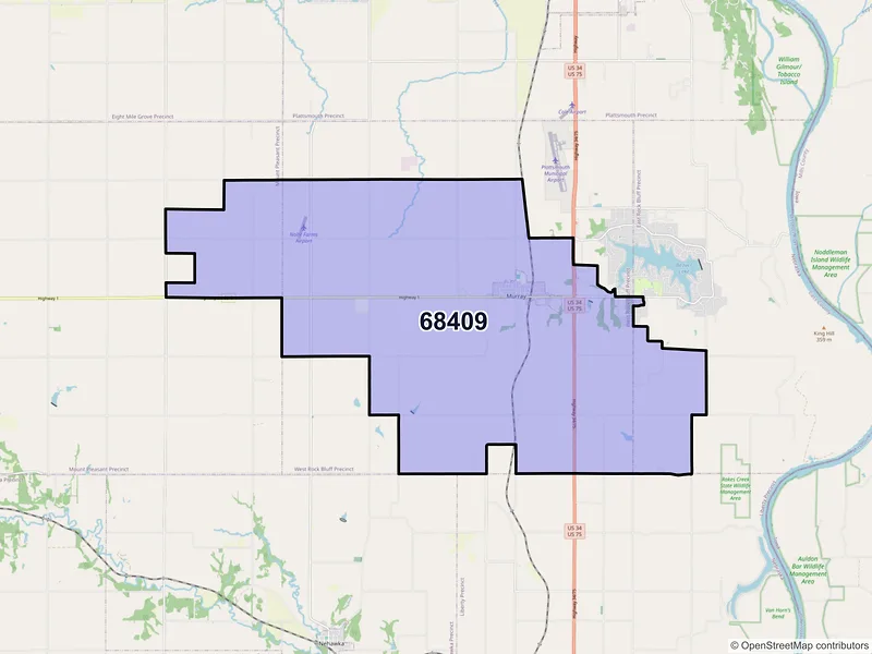 Map of Murray, Nebraska and ZIP codes