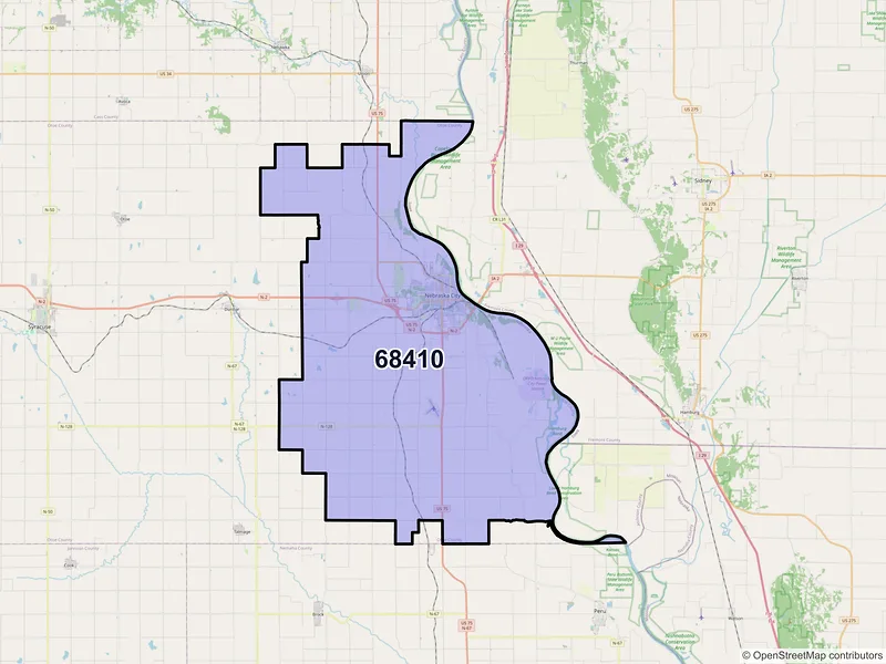 Map of ZIP Code 68410 — Nebraska City, NE